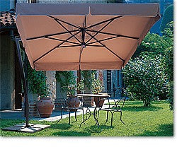 FIM Umbrellas P24 9.5' Square Cantilever Umbrella with Silver Frame Canvas / Valance / Freestanding Offset Base