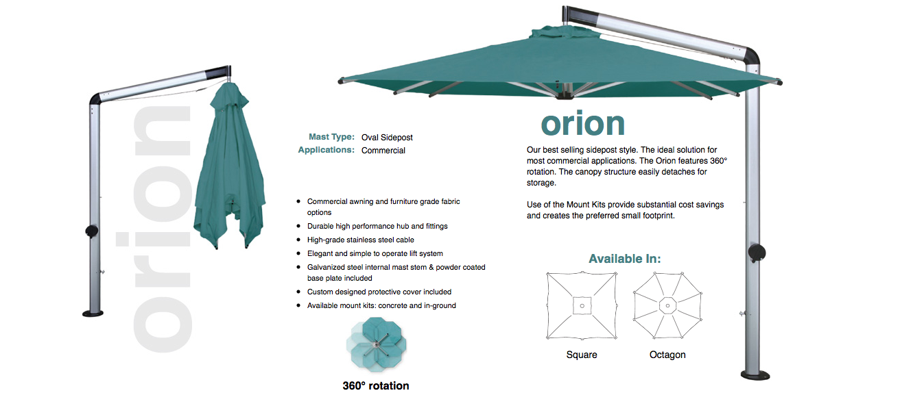 high rating offset patio umbrellas Shademaker Orion 10' Square Crank Lift Offset Patio Umbrella (ORI-30S)