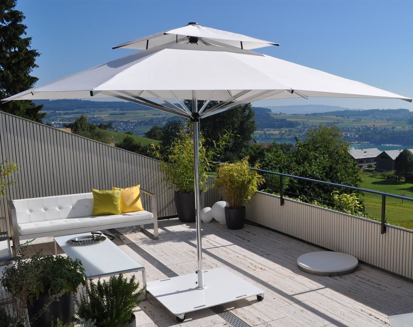 large wind resistant patio umbrella PHI VILLA 15ft with Base & Solar Lights,Rectangle,Navy Outdoor restaurants LIVOOSUN 15undefined9FT Double-sided Patio Umbrella